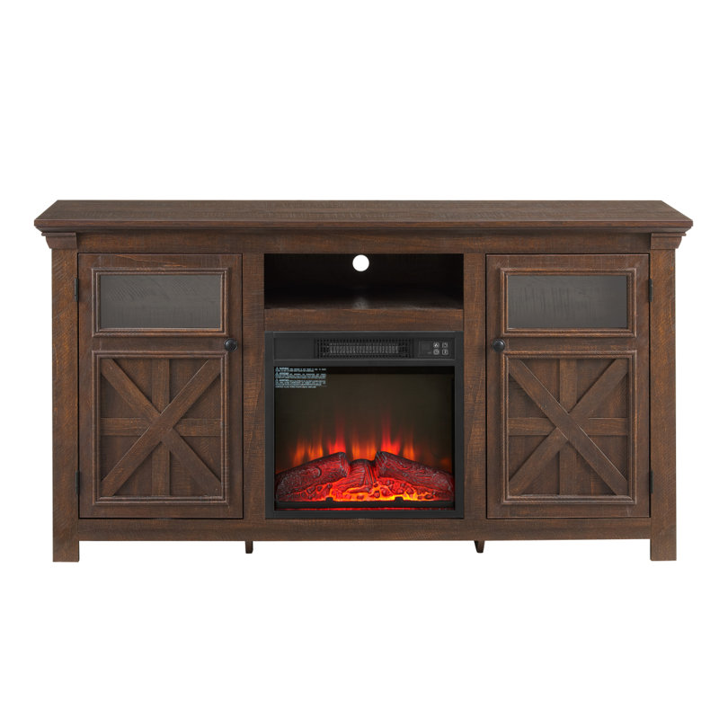 2 Doors Cabinet Farmhouse  Cabinet, Farmhouse TV Stand Barn Design,Farmhouse TV Media Stand, Large Barn Inspired Home Entertainment Console With 18" Fireplace Insert,Espresso,60.23"W*15.35"D*31.7"H