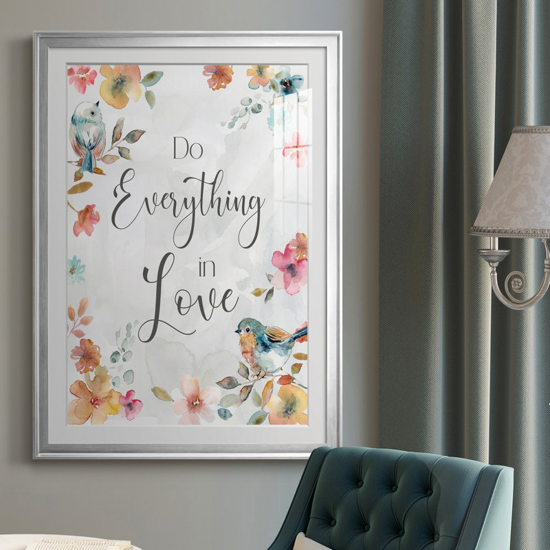 «Spring Bird Love», reproduction d'art textuel sur cadre photo, Papier avec cadre argenté, H 26,5 po x l 36,5 po x P 1,5 po