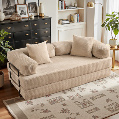 Boneless 80.5'' Mordern Convertible Sleeper Sofa Corduroy Loveseat Sofa Bed, Foldable Floor Couch