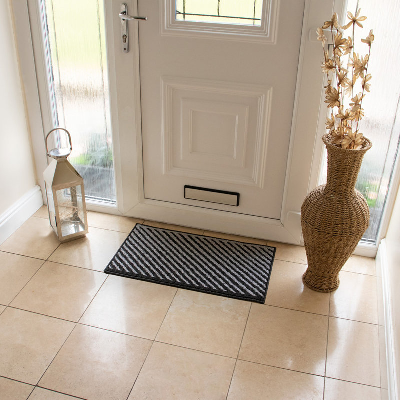 Non-Slip Striped Indoor Doormat, Rectangle W40 x L70 cm, Black