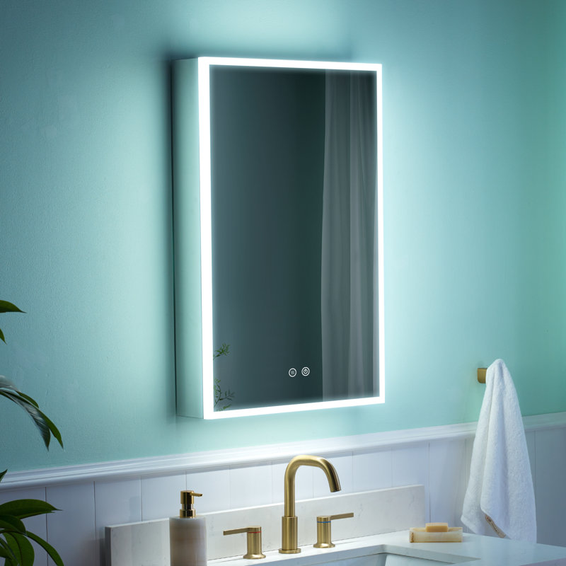 Armoire à miroir encastrée ou à fixation murale à DEL avec désembueur et tablettes réglables, H 30 po x l 20 po x P 4,63 po