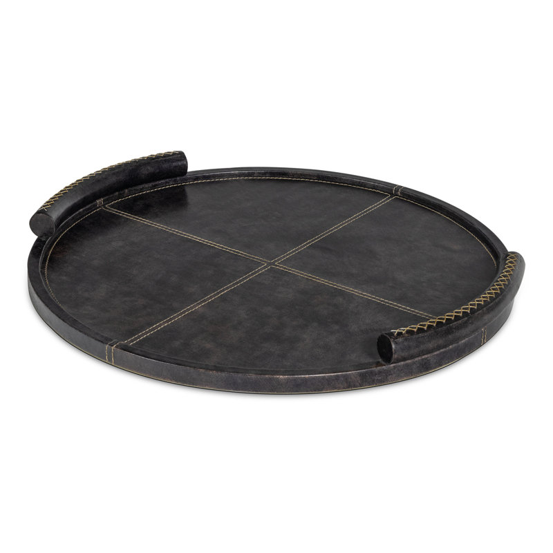 Plateau rond en cuir Forte, Noir, noir, noir, noir, H 1,75 po x l 18 po x P 18 po