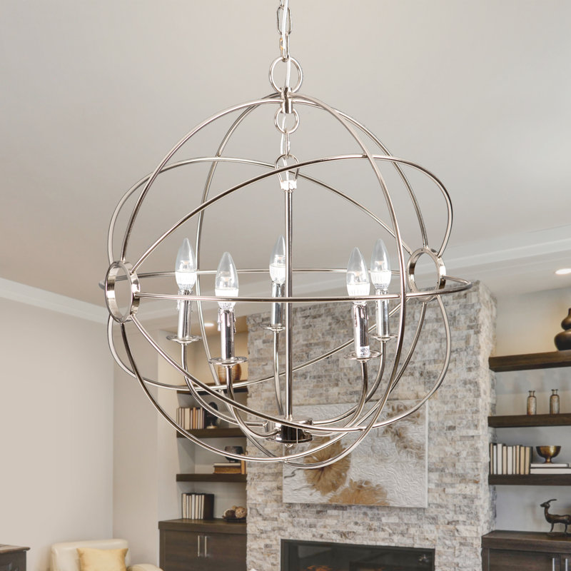 Padilla 5 - Light Dimmable Globe Chandelier, Nickel Plated