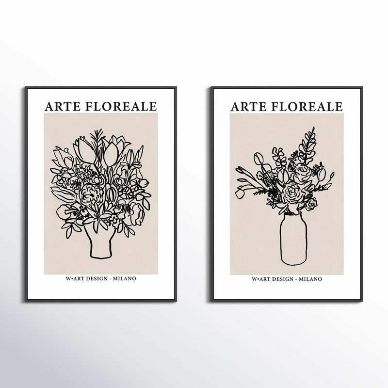 Arte Floreale Set by Romina Gadler, Black Canvas Framed, 50" H x 35" W