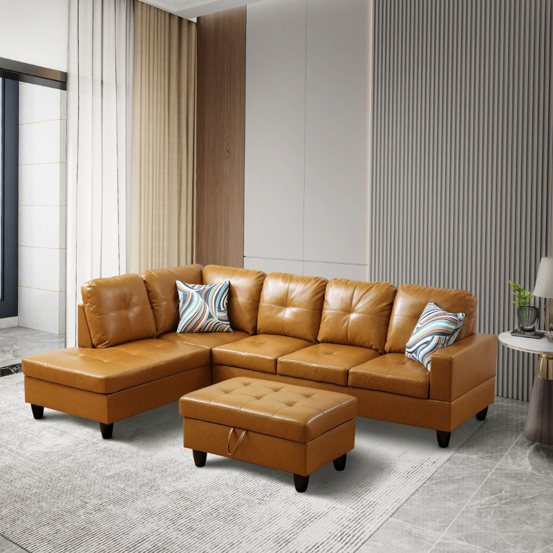 Upholstered Sectional, Left Hand Facing, Ginger Faux Leather