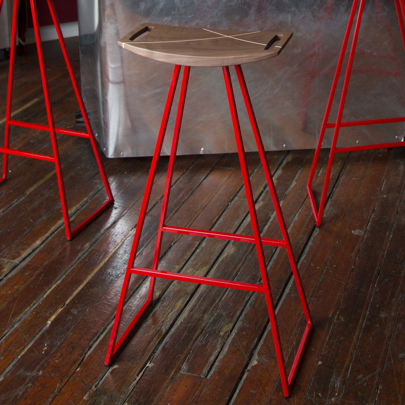 Tabouret de bar et de comptoir Robert, Noyer, Rouge, Tabouret de bar (siège d'une hauteur de 30 po)