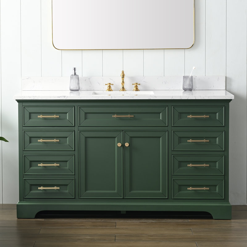 Thompson 60" W Single Bathroom Vanity, Evergreen/Brushed Gold