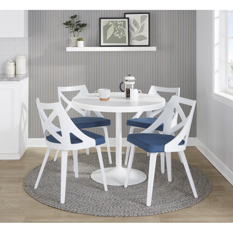 4 - Person Pedestal Dining Set, White, White, Blue/White