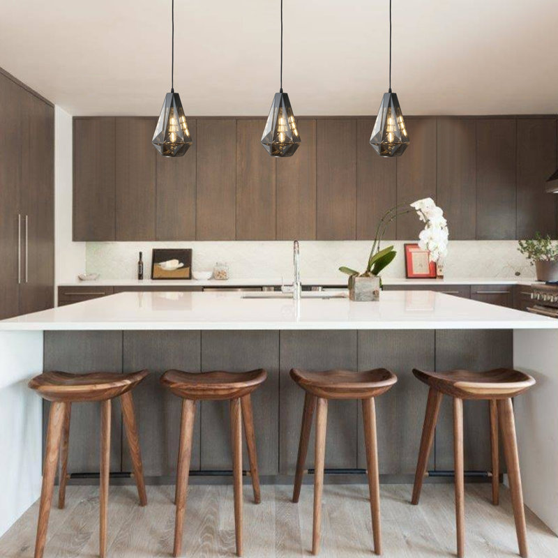 1 - Light Single Modern  Geometric Class Pendant for Dining Room, Kitchen, Foyer, Hallway, Bedroom, Coffee, Smoked Gray