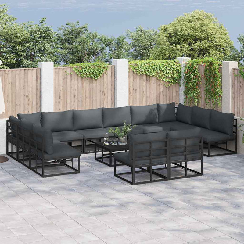 Vidaxl Garden Sofa Set With Cushion 12 Pcs Black Aluminium