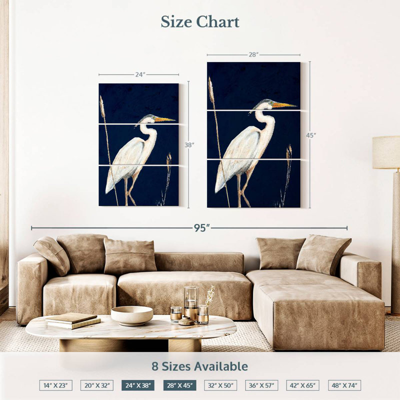 Brampt Heron On Navy II, 38" H x 24" W