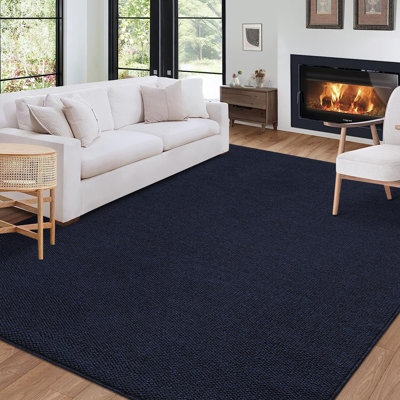 Tapis lavable 5 x 7 tapis moderne pour le salon Tapis de tissage contemporain Tapis antidérapant antidérapant de style campagnard pour décoration de chambre Bleu marine
