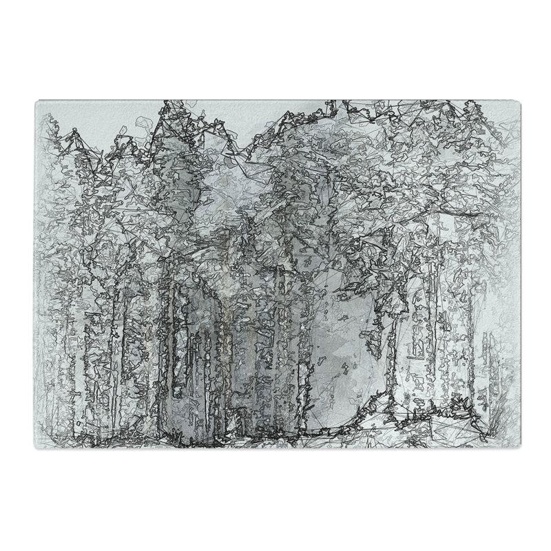 Tempered Glass View of a Winter Forest Sketch Chopping Board, 20 cm x 28.5 cm