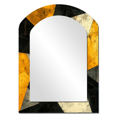 «Black Yellow Fragment Abstract Shapes V», miroir mural asymétrique à formes abstraites, miroir décoratif en arche noire, impression sur métal