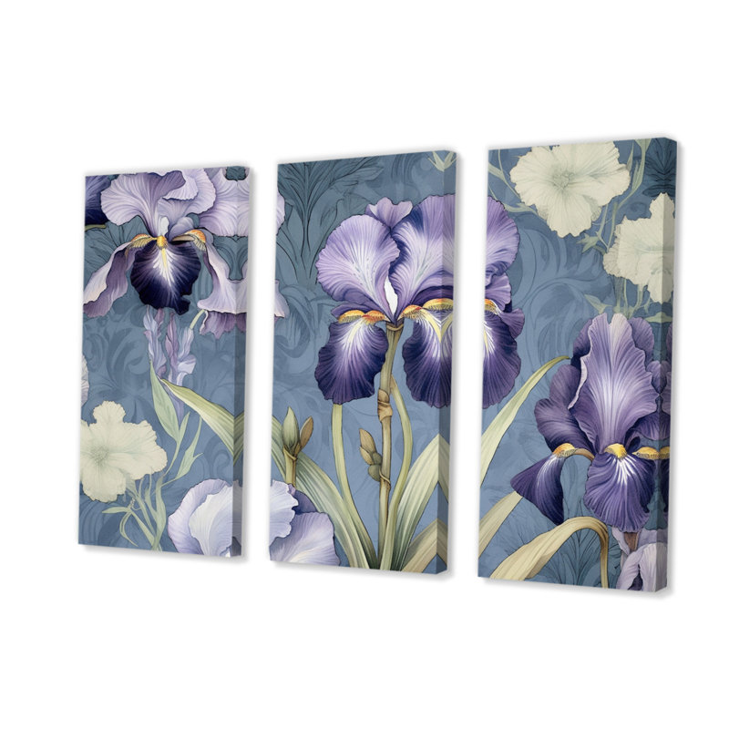 Impression sur toile mauve, vert et iris, impressions sur toile, 3 pièces, H 40 po x l 60 po x P 1 po