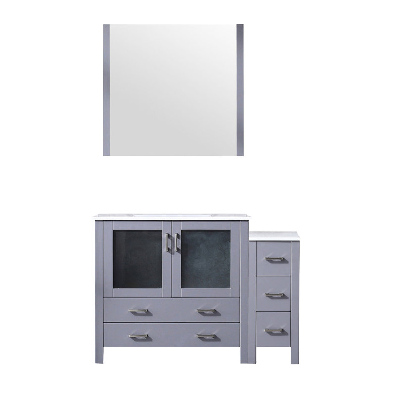 Meuble-lavabo simple gris foncé 48 po W, armoire latérale, plateau en céramique blanche et miroir 34 po, fermeture en douceur, égratignure et teinture, nombreuses options de rangement offertes avec suffisamment d'espace