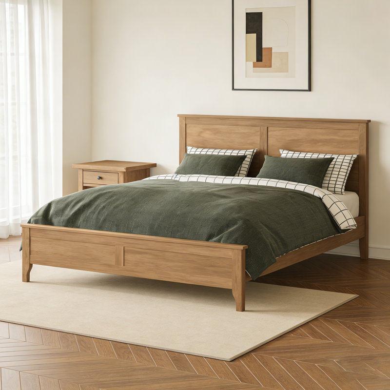 Lit plateforme moderne en bois massif avec lattes en bois robustes, sans sommier tapissier, Très grand lit, Dérive en mer