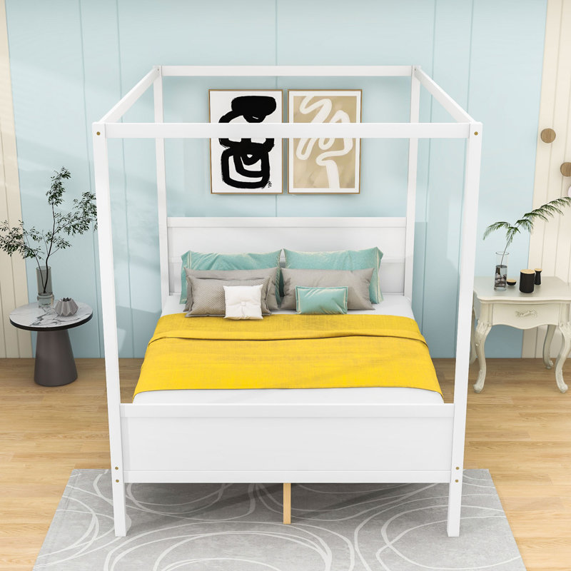 Wood Canopy Platform Bed, White