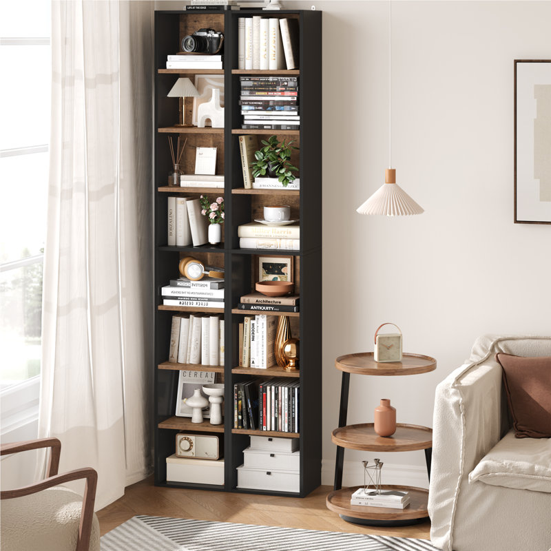 Gracyn 8-Tier Narrow Bookshelf With Adjustable Shelves, Black/Walnut, 2