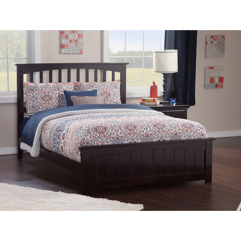 Mission Low Profile Solid Wood Platform Bed with Matching Footboard, Gray, Queen