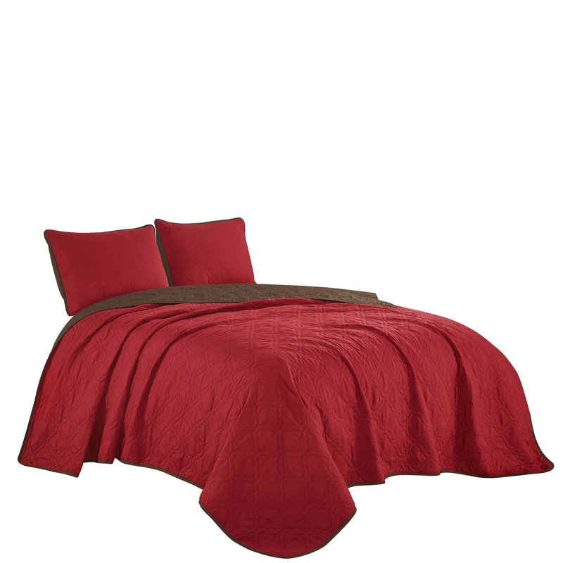 Ensemble de couvre-lit / couvre-lit réversible en microfibre rouge 3 pièces Elrad