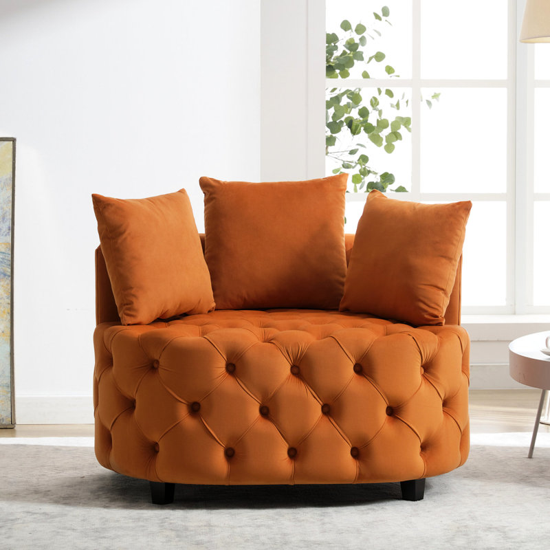 Chaise de velours orange pour les loisirs - hauteur moderne de 16 pouces, largeur de 38 po, Orange
