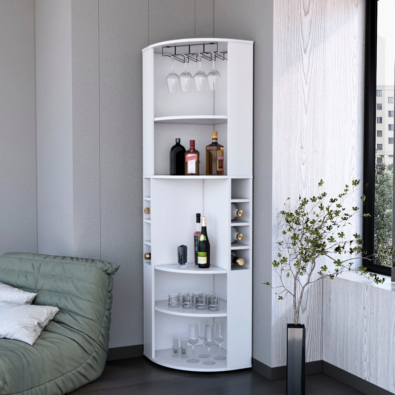 Meuble-bar blanc à 5 tablettes pour recevoir - convient aux coins en douceur, et les grandes tablettes fiables améliorent la conception intérieure