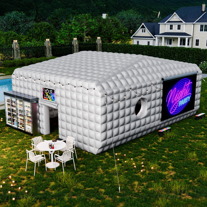 AMERLIFE Large Inflatable Nightclub Event Tent with Windows & Movie Screen Hooks, 33" x 20" x 13", Silver