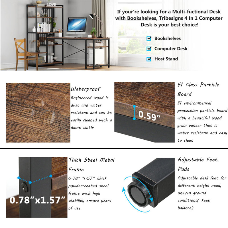 L-Shaped Metal Base Computer Desk, Rustic