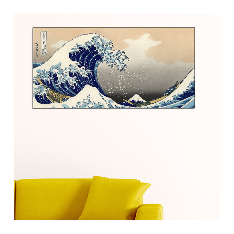 A Big Wave Off Kanagawa by Hokusai - Single Picture Frame Print on Wood, 50cm H x 100cm W x 1.8cm D
