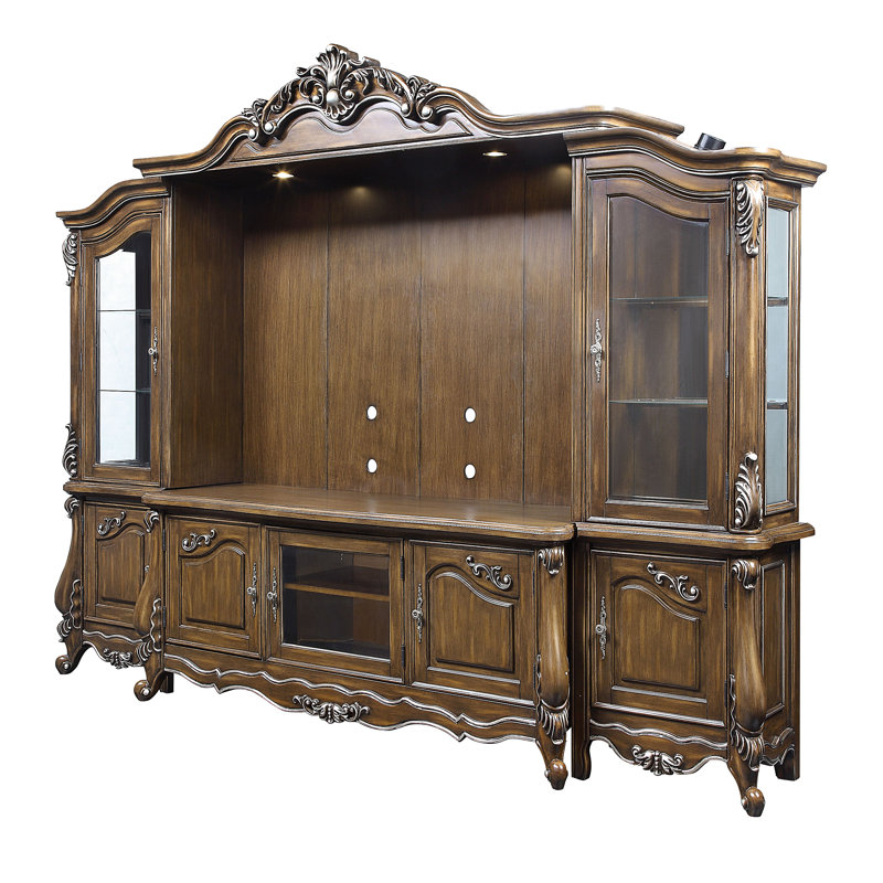 Latisha Antique Oak 121" Entertainment Center with Glass Doors
