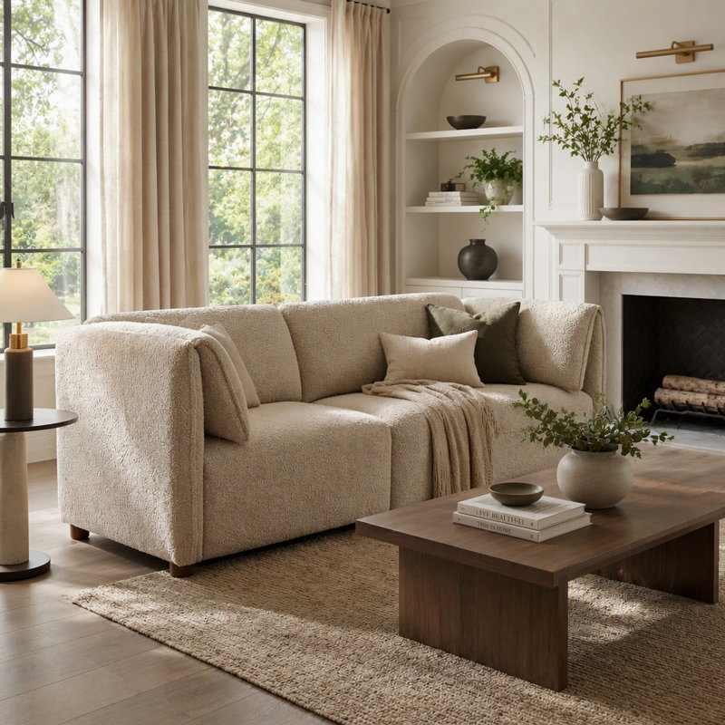 Fauteuil d'angle modulaire avec coussins profonds Modern Boucle