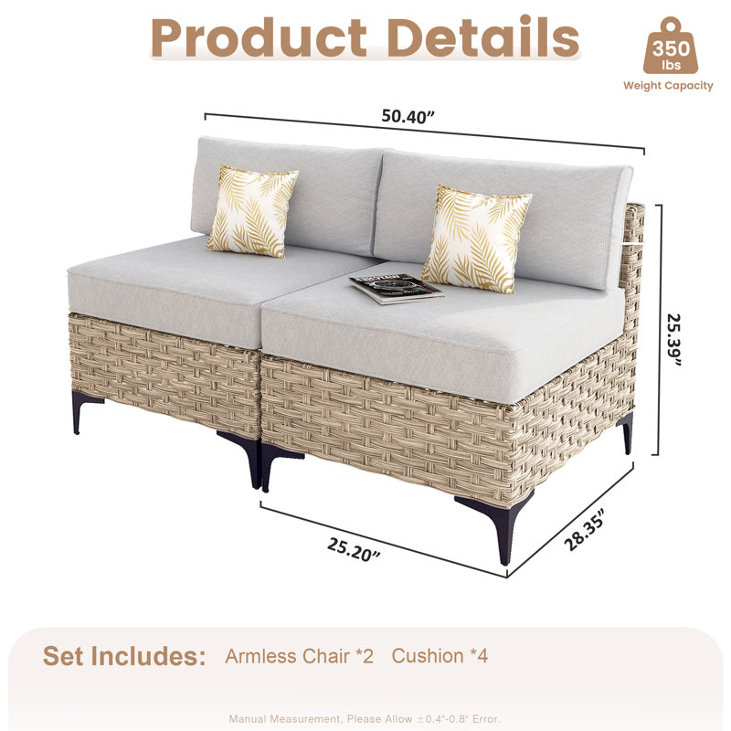 Wicker Outdoor Patio Sofa Set With Cushions, Gray
