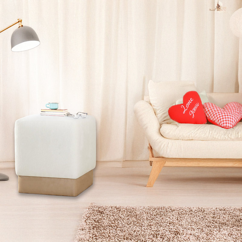 Repose-pieds cubique orthopédique avec pieds en bois, Crème, crème, Chêne