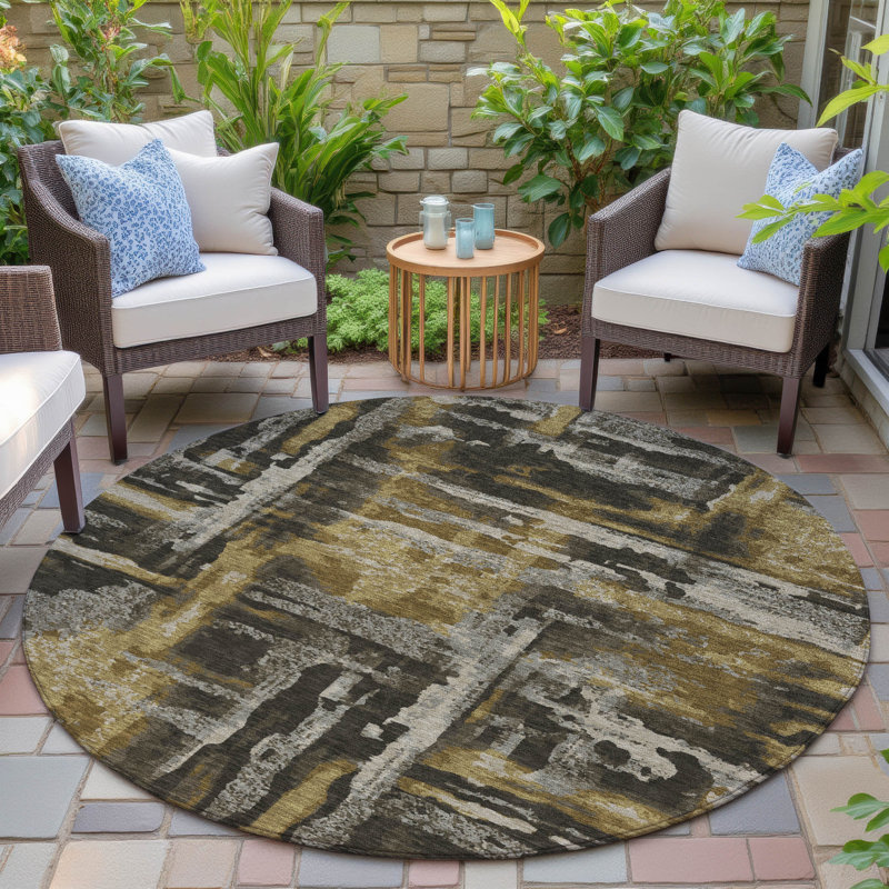 Machine Washable Indoor/Outdoor Xhevrie Coffee Rug, Round 8'