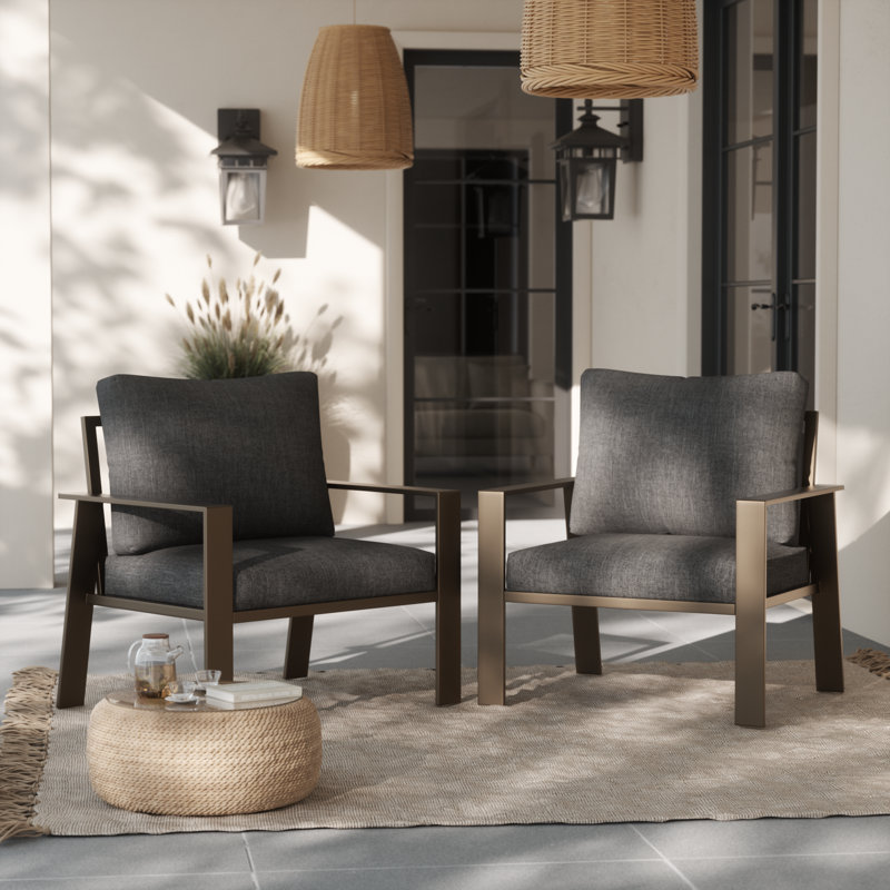 Outdoor Aluminum Sofa Patio Armchair with Cushions(Set of 2), Gray