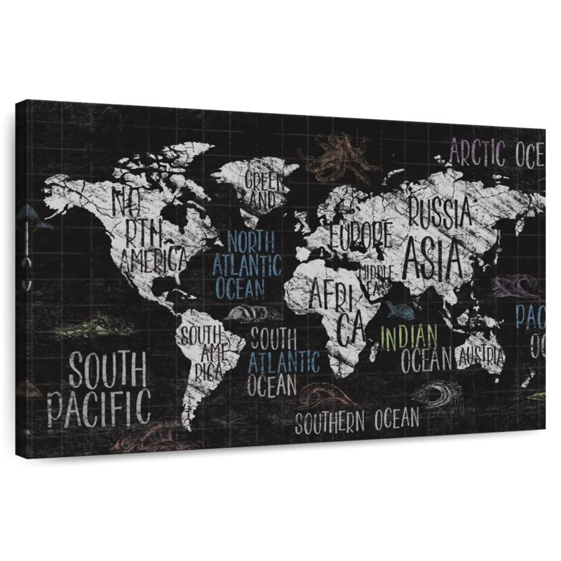 Aliaz Labeled Chalk World Map, 20" H x 30" W