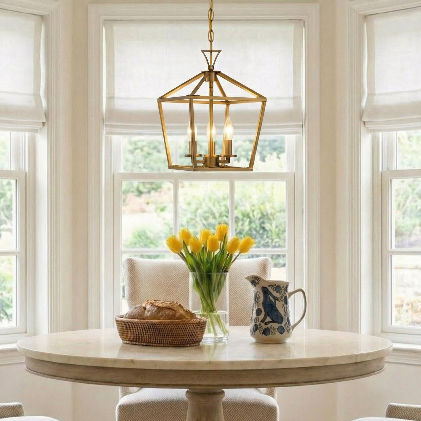 Hastings 10" W 3-Light Geometric Lantern Chandelier, Warm Brass