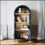 Bibliothèque arquée de 66,70 pouces de hauteur avec rangement, armoire moderne de style Mid-Century à 3 niveaux avec porte, tablettes ouvertes pour différentes pièces