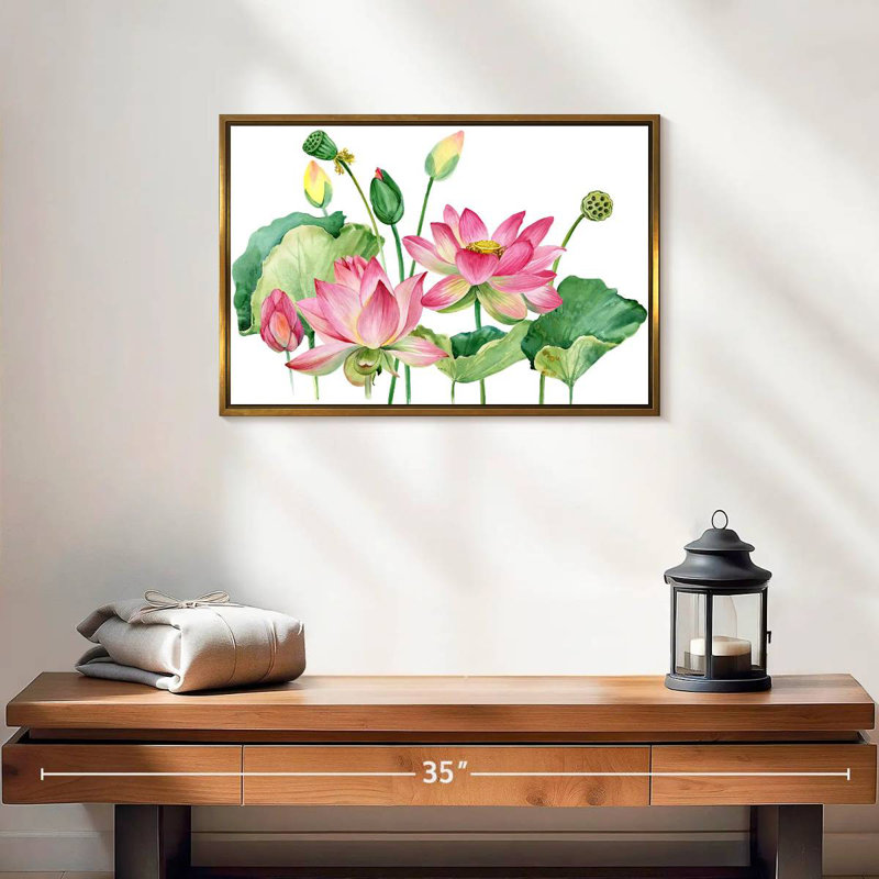 Grappe de lotus rose, Cadre flottant doré, 19 po x 13 po