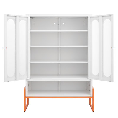 Armoire à chaussures moderne à double porte minimaliste avec tablettes réglables à 3 positions, circulation d'air de 15 cm et trou de fixation arrière autoportant en métal à double preuve de 15 cm, pour une stabilité à la maison