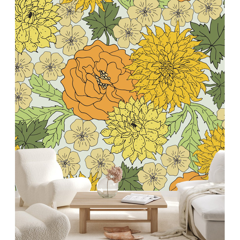 Kenwee Peel & Stick Floral Wallpaper, 8.33' W x 8.33' L