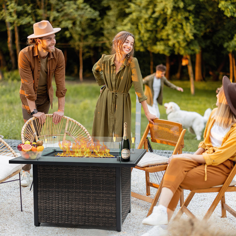 Outdoor Fire Table with Powerful Heating and Stylish Wicker Base for Various Occasions