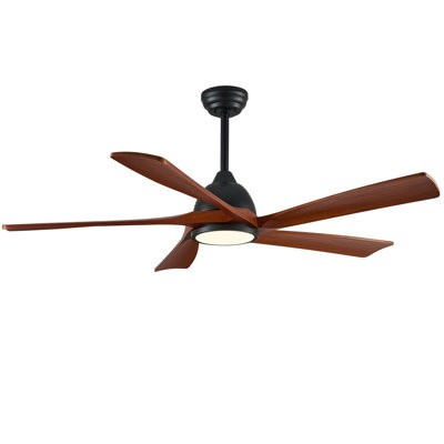 52" 5 - Blade Solid Wood Transitional Modern Dimmable Ceiling Fan with LED Light and Remote