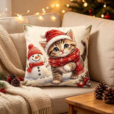 Housse de coussin de Noël en fibre de polyester 45 x 45 cm