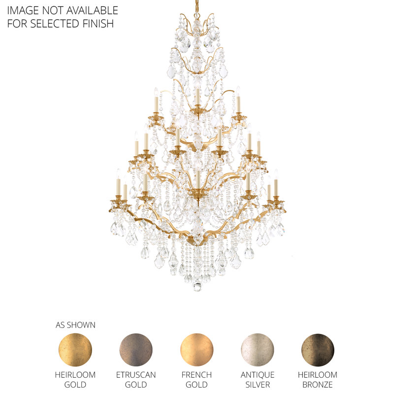 Bordeaux 25 Light 40in x 64.5in Four-Tier Chandelier in Etruscan Gold with Clear Heritage Handcut Crystals, Etruscan Gold