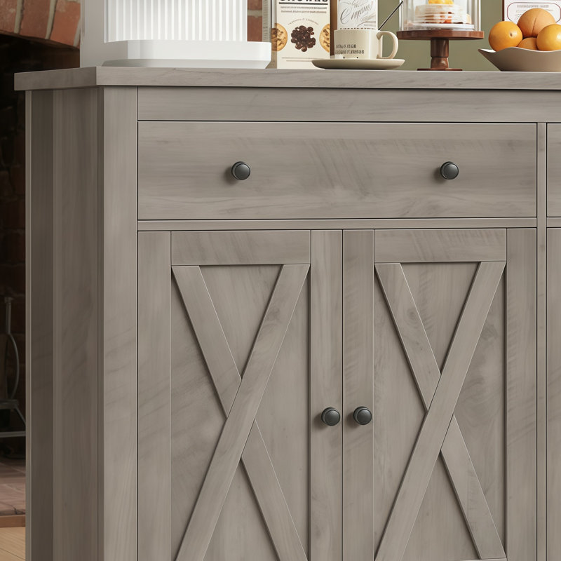Gray Kitchen Sideboard, 4 Doors, 2 Drawers, Large Capacity, Adjustable Shelves., Gray