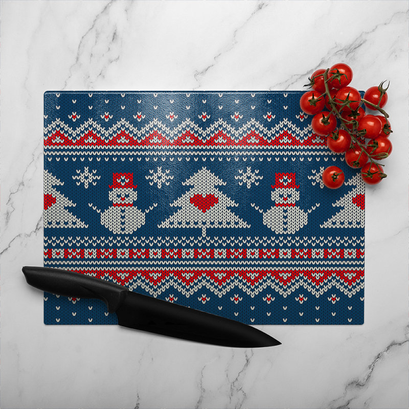 Winter Holiday Sweater Design Dining Glass Chopping Board, 40cm L x 28cm W