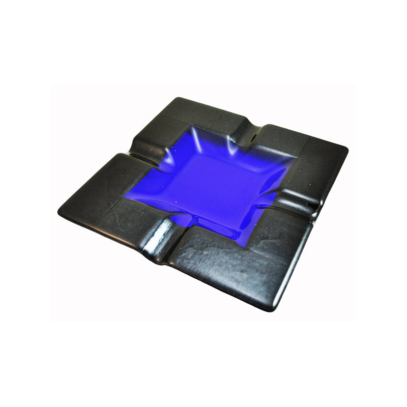 Aquila Art Glass Crystal Ashtray, Blue Irid with Silver Border