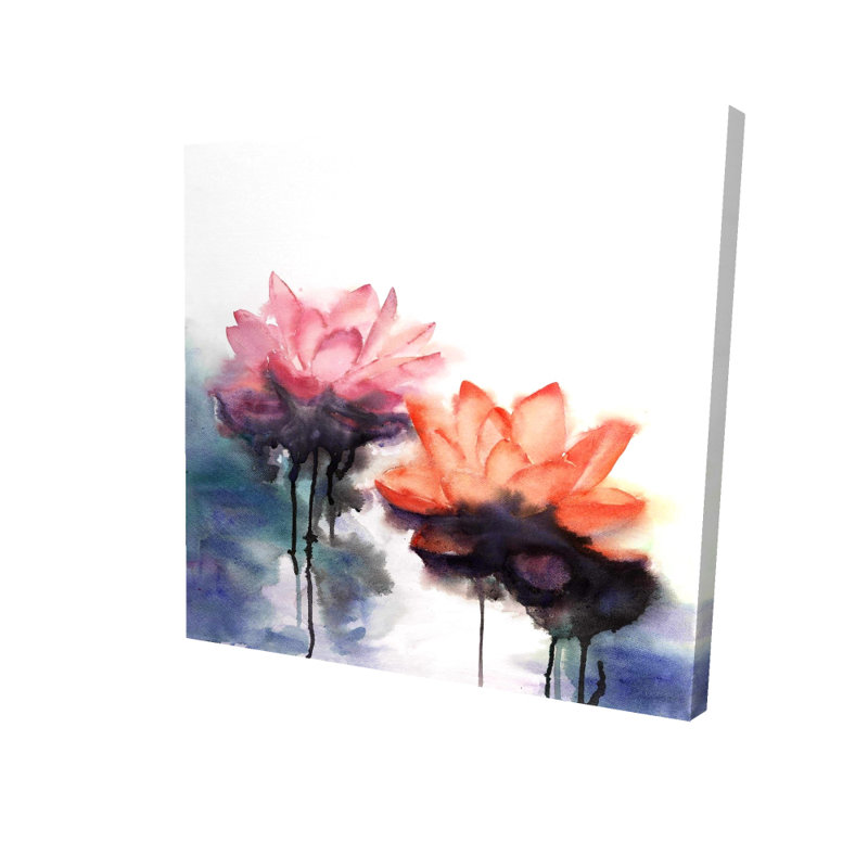 Aquarelle sur toile de fleurs de lotus | Décoration de chambre botanique bleue